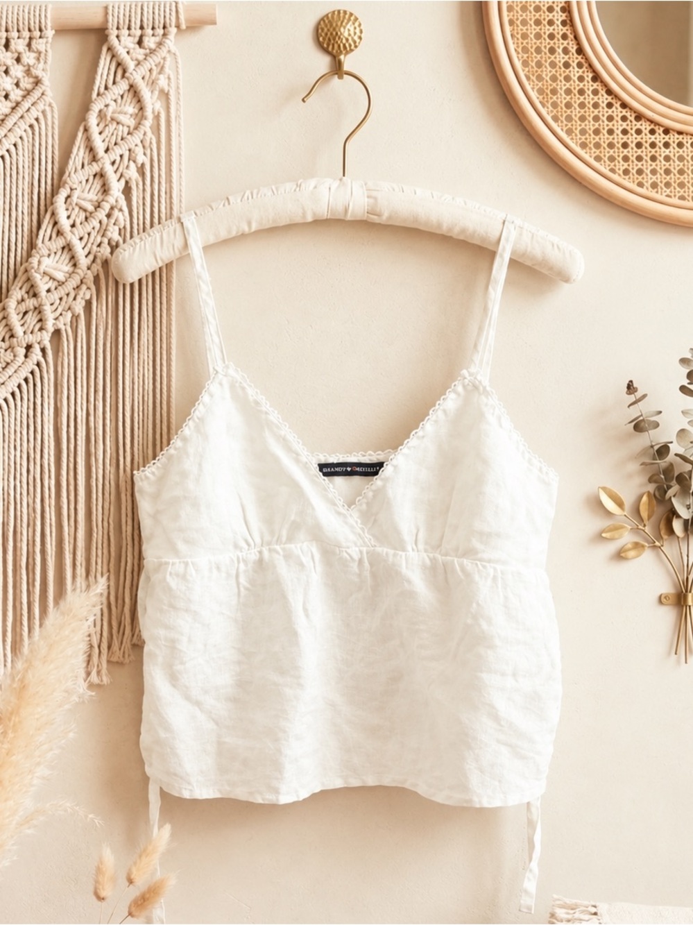 Brandy Melville Linen White Tie Bow Tank Top